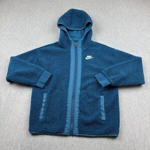Nike Jacket Kids Medium Blue Heritage Sherpa Fleece Hooded Full Zip Outdoor